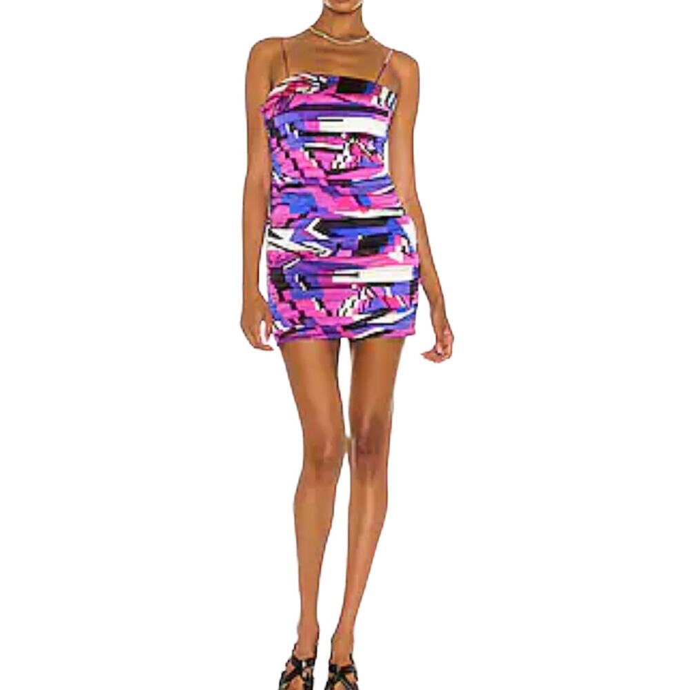 Retrofete Elsie Graffiti Pleated Micro Mini Dress Multi Colored Medium
